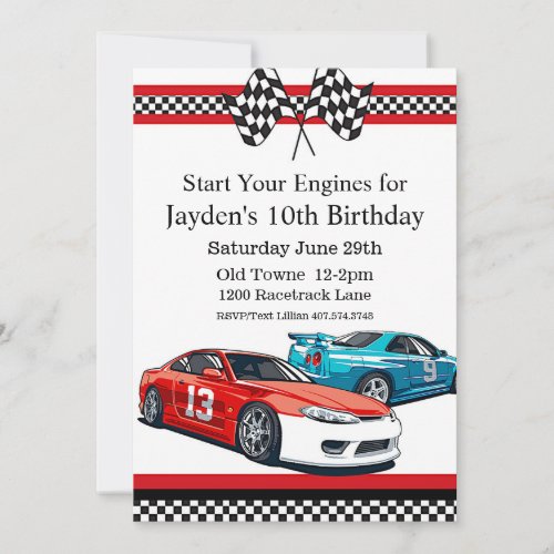 Race Car Birthday 10th Birthday Invitation
