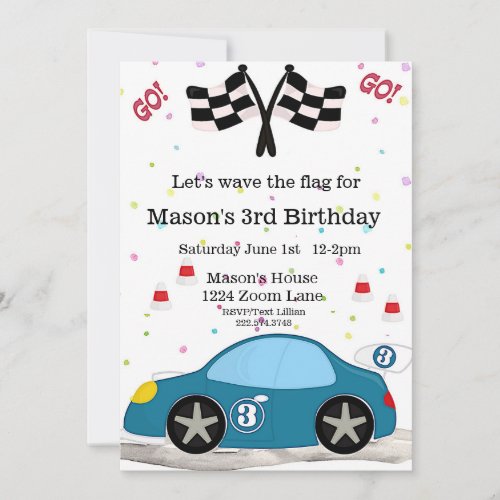 Race Car Birthday 3rd Birthday Invitation