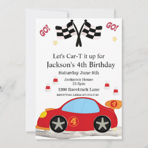 Race Car Birthday, 4th Birthday Invitation