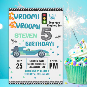 Race Car Birthday 5th - Boys Racin party Invitation