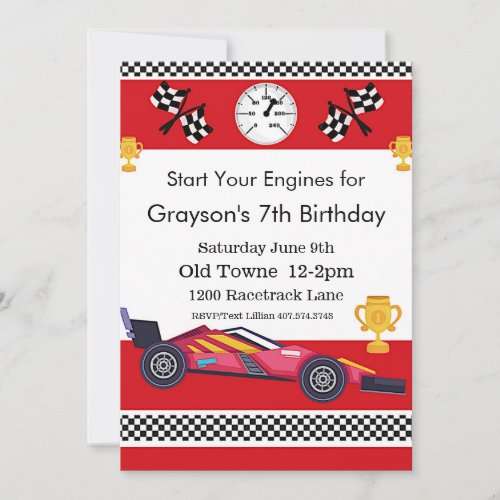 Race Car Birthday 7th Birthday Invitation