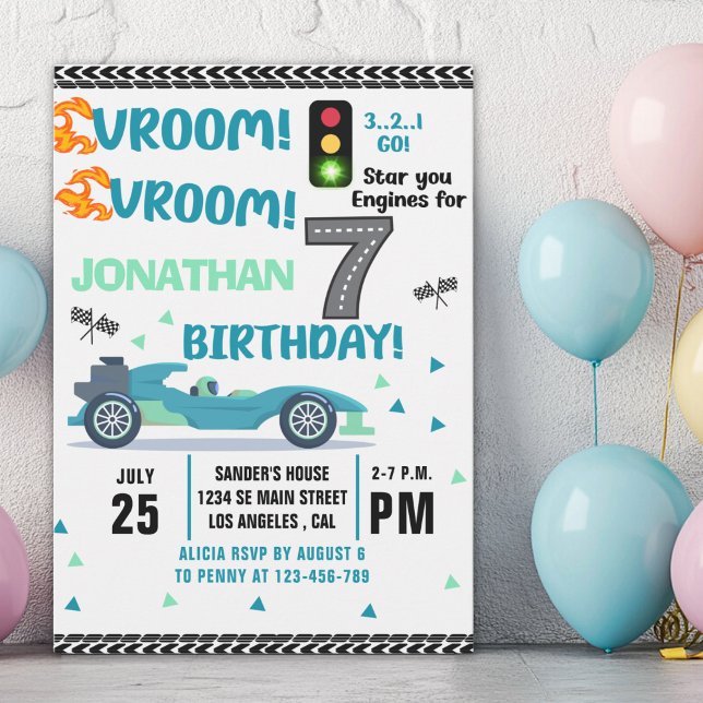 Race Car Birthday 7th - Boys Racin party Invitation (Creator Uploaded)