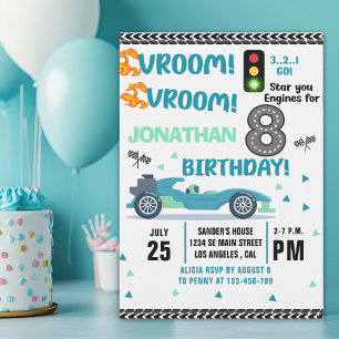 Race Car Birthday 8th - Boys Racin celebration Invitation