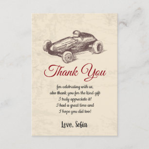 race car, birthday, baby shower, thank you card