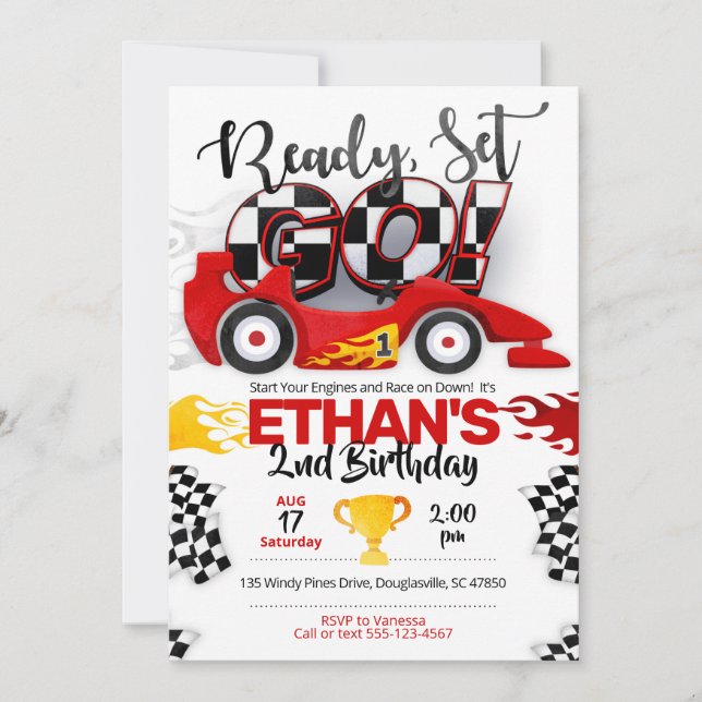 Race car birthday, cars birthday, race car party invitation (Front)