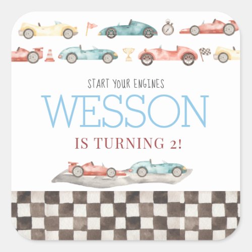 Race Car Birthday coasters Square Sticker