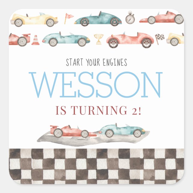Race Car Birthday coasters Square Sticker (Front)