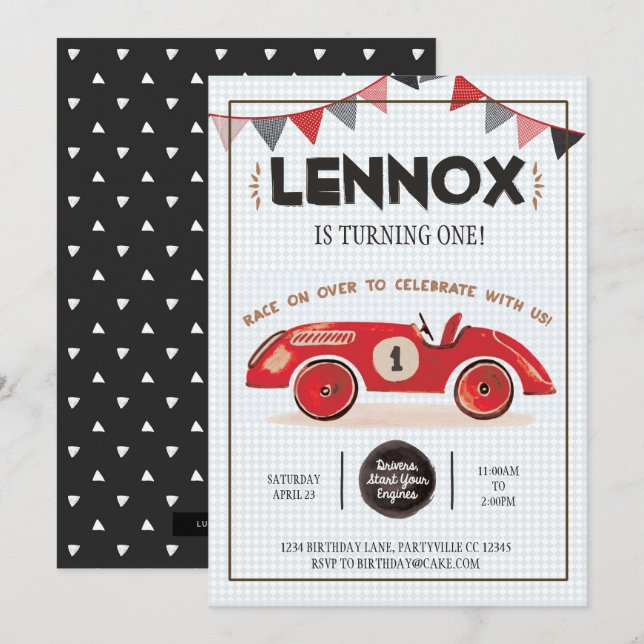 Race Car Birthday Invitation (Front/Back)