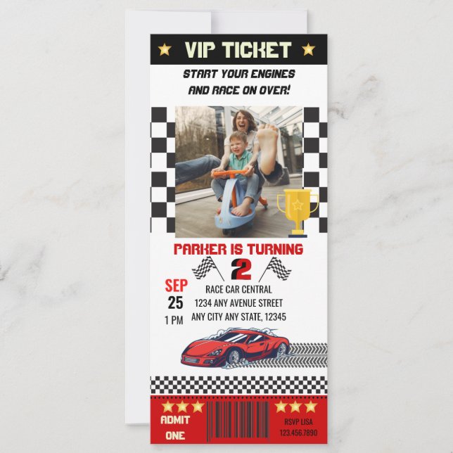  Race Car Birthday Invitation (Front)