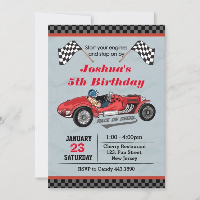 Race Car Birthday Invitation (Front)