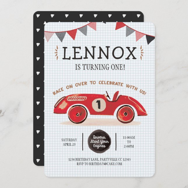 Race Car Birthday Invitation (Front/Back)
