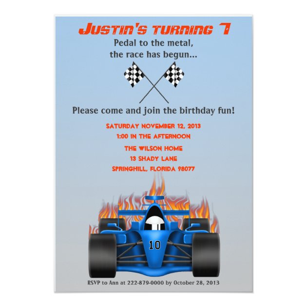 Race Car Birthday Invitation