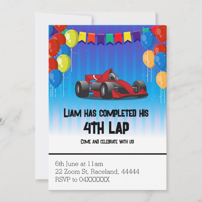 Race Car Birthday Invitation (Front)