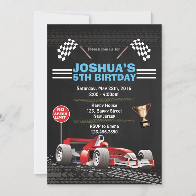 Race Car Birthday Invitation (Front)