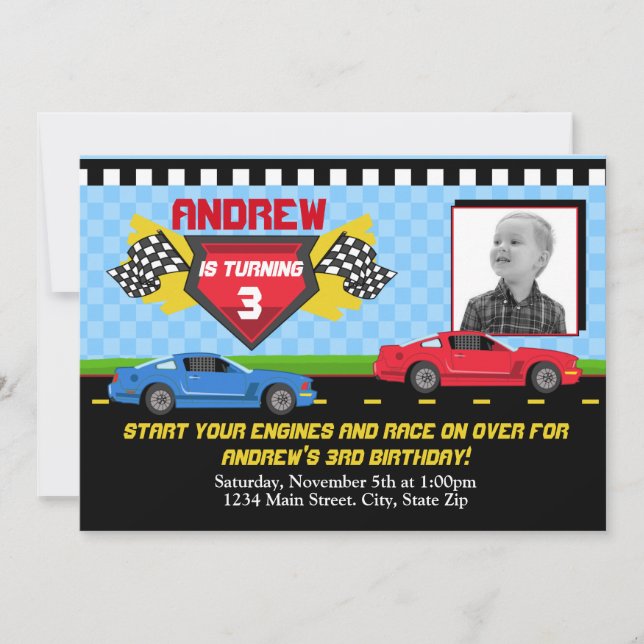 Race Car Birthday Invitation 5x7 Card (Front)