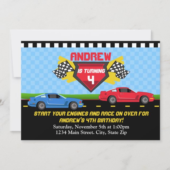 Race Car Birthday Invitation 5x7 Card Invitations (Front)