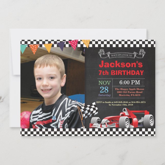 Race Car Birthday Invitation. Boy Birthday Party Invitation (Front)
