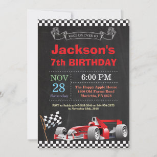 Race Car Birthday Invitation. Boy Birthday Party Invitation