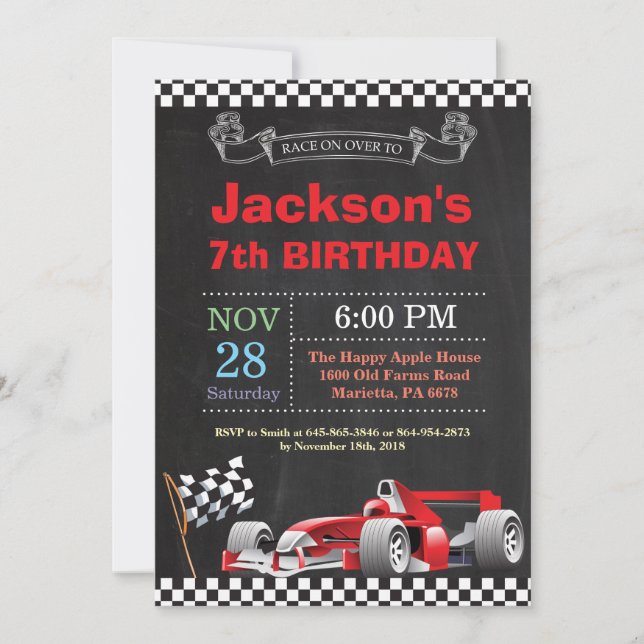 Race Car Birthday Invitation. Boy Birthday Party Invitation (Front)