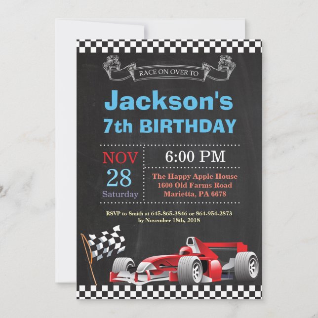 Race Car Birthday Invitation. Boy Birthday Party Invitation (Front)