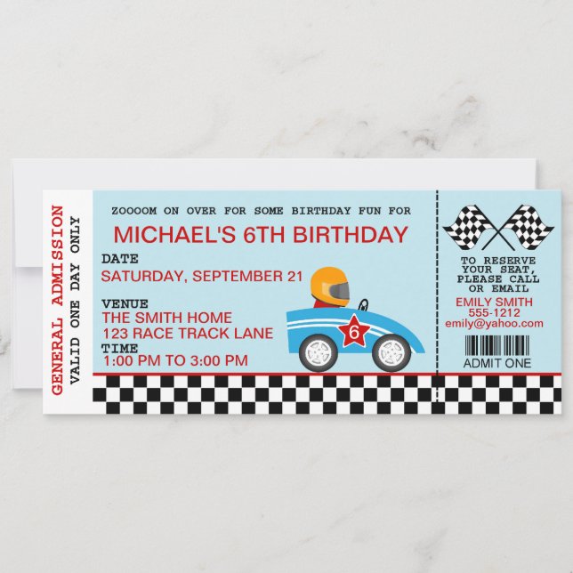 Race Car birthday invitation customizable (Front)