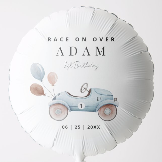 Race Car Birthday Invitation, Fast One Birthday  Balloon (Front)