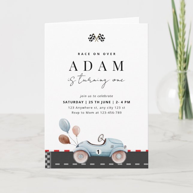 Race Car Birthday Invitation, Fast One Birthday  Invitation (Front)