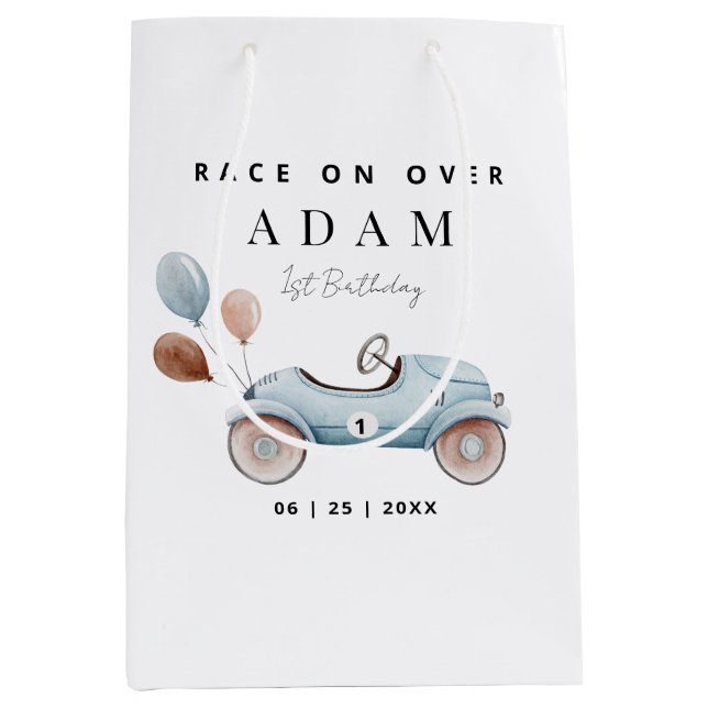 Race Car Birthday Invitation, Fast One Birthday  Medium Gift Bag (Front)