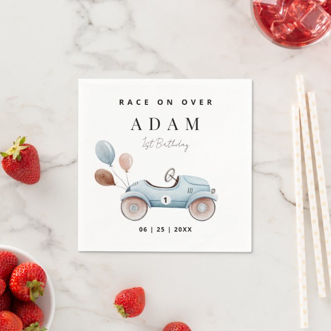 Race Car Birthday Invitation, Fast One Birthday  Napkins (Insitu)