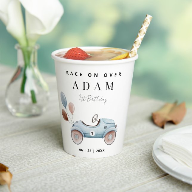 Race Car Birthday Invitation, Fast One Birthday  Paper Cups (Insitu)