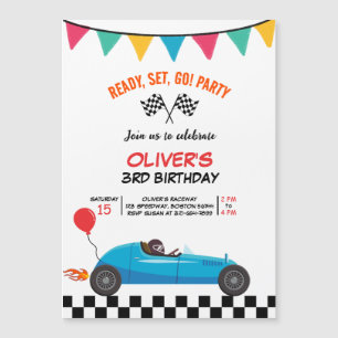 Race Car Birthday Invitation Kid Boy Magnetic Card