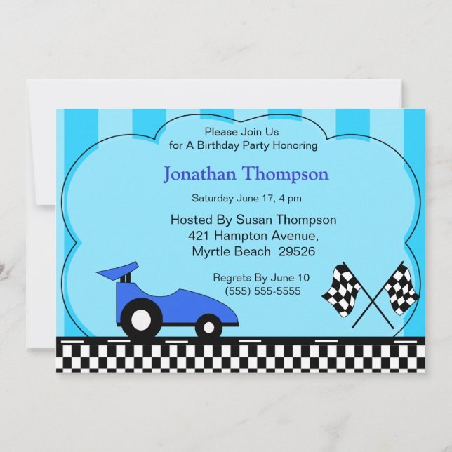 Race Car  Birthday Invitations (Front)