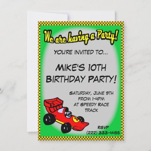 Race Car Birthday Invitations