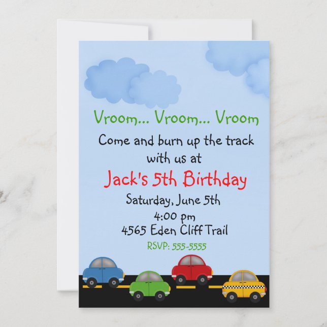 Race Car Birthday Invitations (Front)