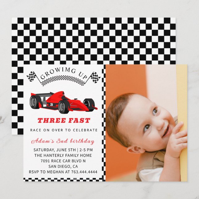 Race Car Birthday Invite – 3rd Birthday Boy (Front/Back)