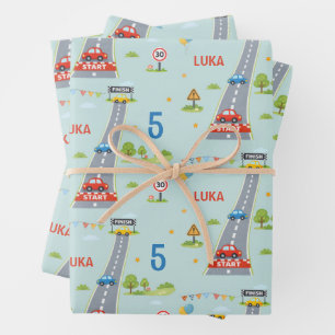 Race Car Birthday Kids Racing Party Wrapping Paper Sheets