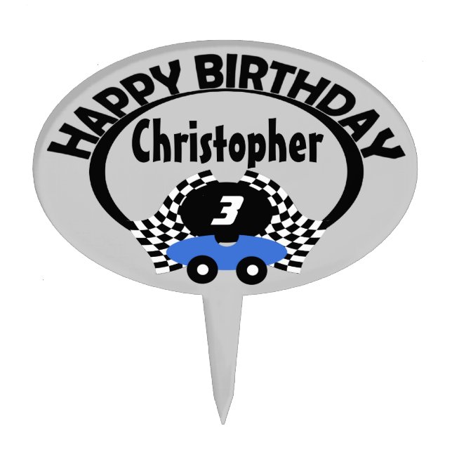 Race Car Birthday Name Cake Topper (Front)