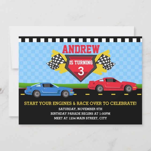 Race Car Birthday  Parade Invitation (Front)