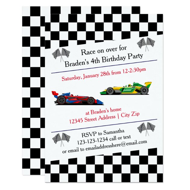 Race Car Birthday Party - 3x5 Invitation