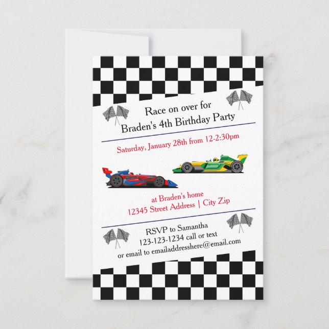 Race Car Birthday Party - 3x5 Invitation (Front)