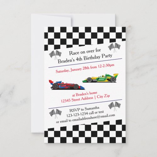 Race Car Birthday Party _ 3x5 Invitation