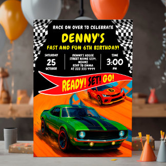 Race car birthday party design invitation