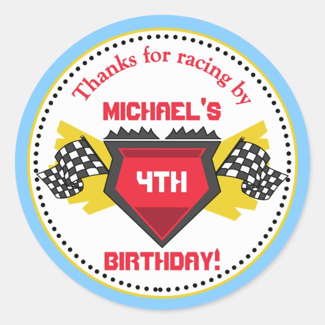 Race Car Birthday Party Favor Stickers (Front)