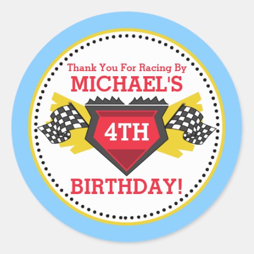 Race Car Birthday Party Favor Stickers