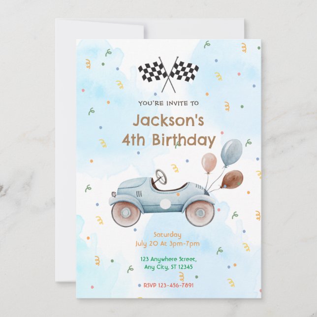 Race Car Birthday Party Invitation (Front)