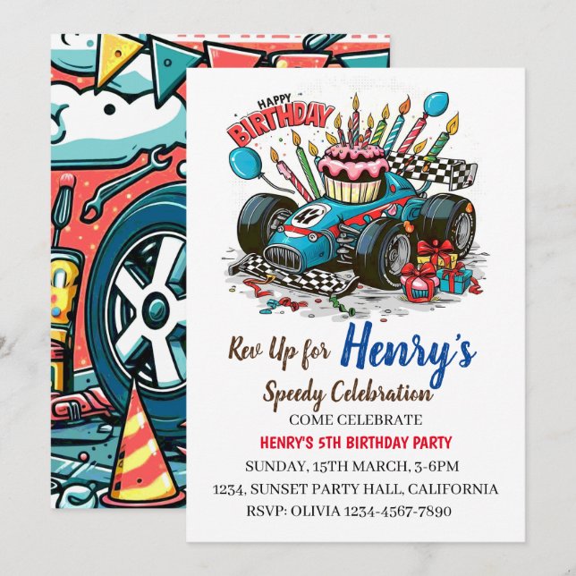Race Car Birthday Party Invitation (Front/Back)