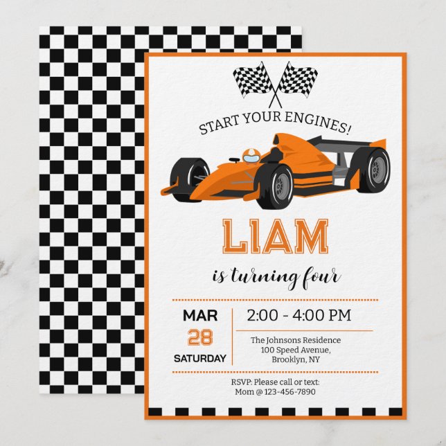 Race Car Birthday Party Invitation (Front/Back)