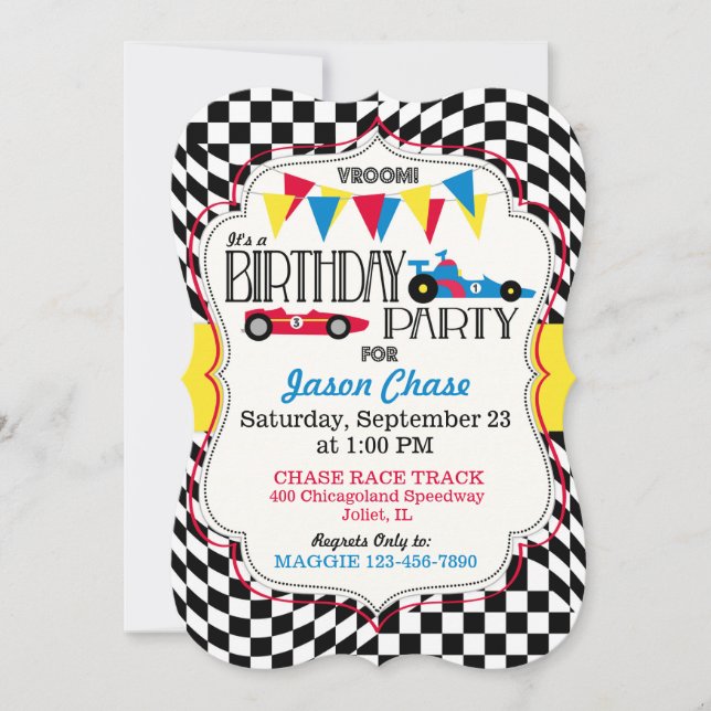 Race Car Birthday Party Invitation Card (Front)