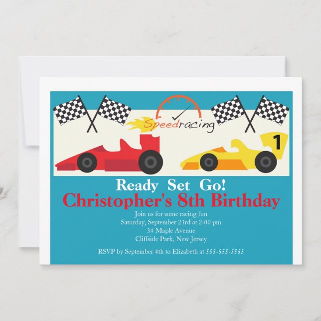 Race Car Birthday Party Invitations (Front)