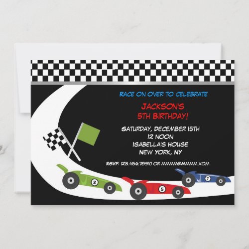 Race Car  Birthday Party Invitations